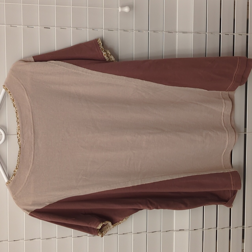 EASEL cream/tan/mauve fall shirt sleeve top - Picture 7 of 7